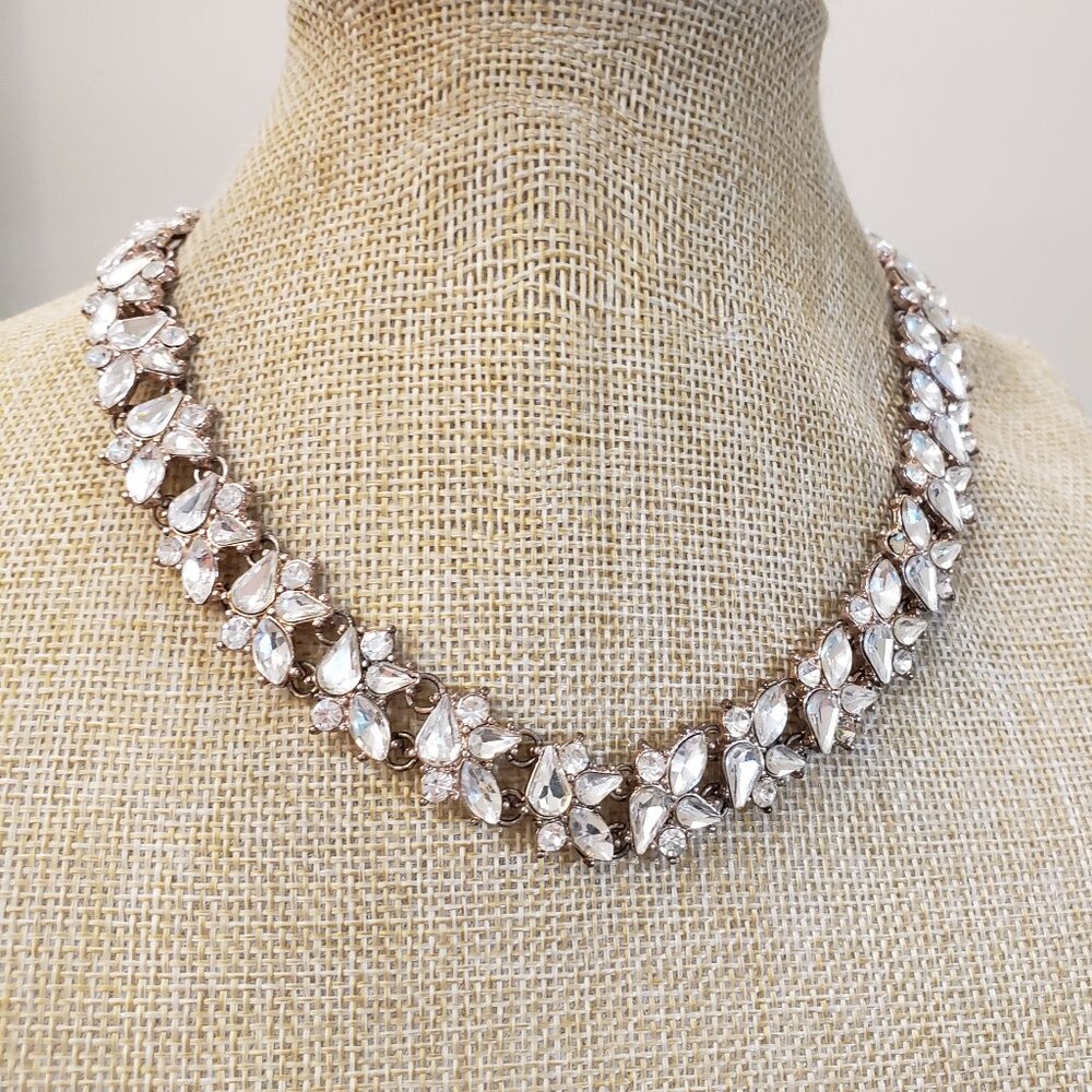 Versona, signed, rose gold clear rhinestone statement necklace